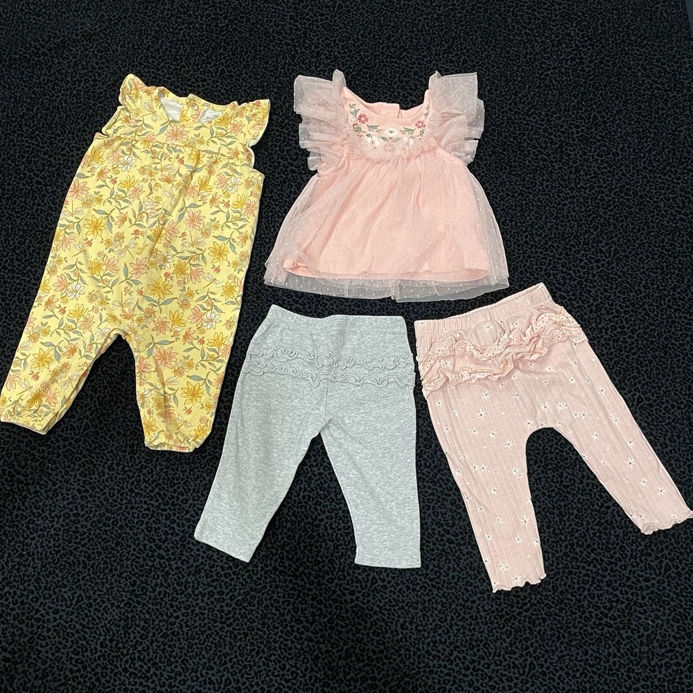 Girls Summer Outfit Baby 6-9M Toddler‎ Lot Of 4 Bundle Floral Romper Pants Set